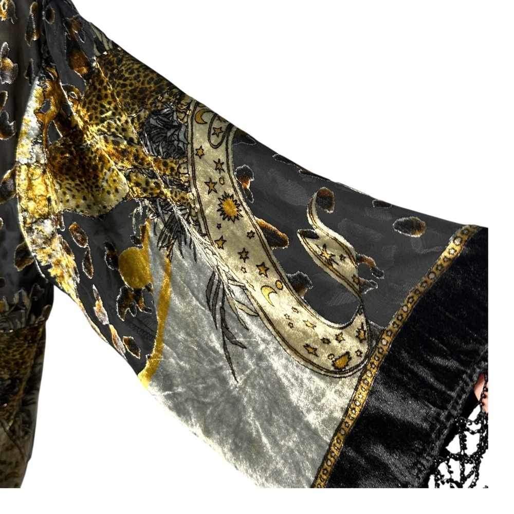 Jayley‎ Silk Blend Velvet Fringe Kimono Boho Festival Celestial Whimsigoth S-L - Picture 14 of 15
